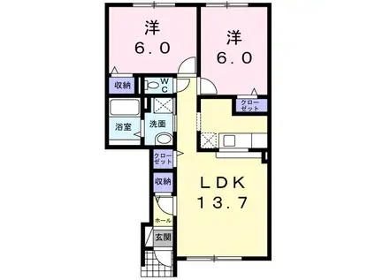 グランデK(2LDK/1階)の間取り写真