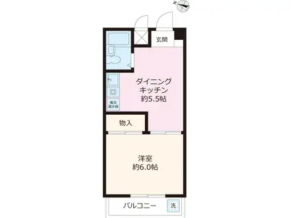 カネガフチハイツ(1DK/3階)の間取り写真