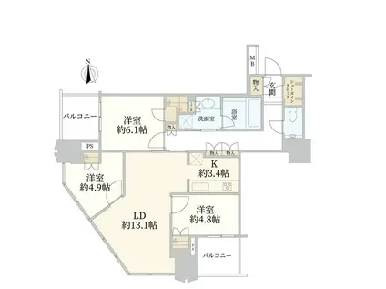 富久クロスコンフォートタワー(3LDK/17階)の間取り写真