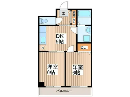 パークサイドアダチ(2DK/2階)の間取り写真