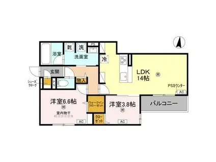 スペアチーレ小松(2LDK/2階)の間取り写真