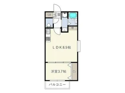 SMITH武庫川(1LDK/3階)の間取り写真