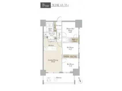 ライトテラス新宿御苑(3LDK/14階)の間取り写真