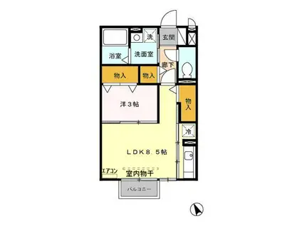 パルフェ203(1LDK/2階)の間取り写真