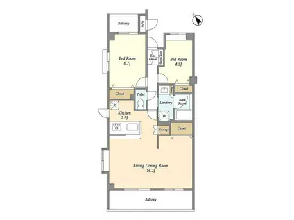 根岸旭台フーガ(2LDK/3階)の間取り写真