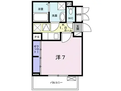 クロッシング・ヴィラージュII(1K/1階)の間取り写真