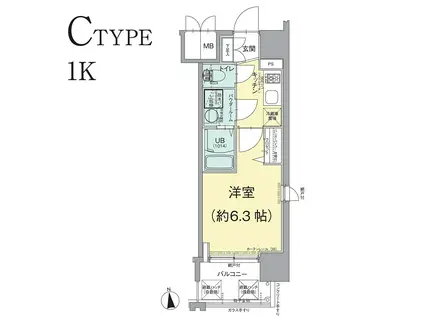 エスリード大阪CENTRAL AVENUE(1K/3階)の間取り写真