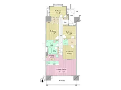 シティ能見台つどいの街参番館(4LDK/14階)の間取り写真