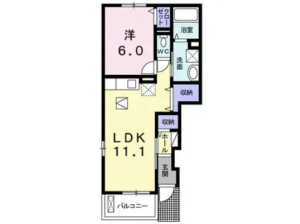 プリムローズ桜II(1LDK/1階)の間取り写真