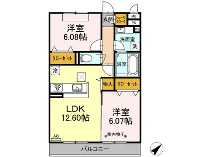 ケーコーポ(2LDK/1階)の間取り写真