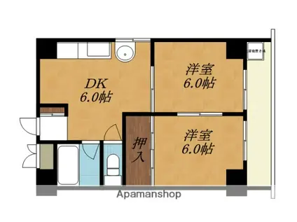 玉造パークハイツ(2DK/3階)の間取り写真