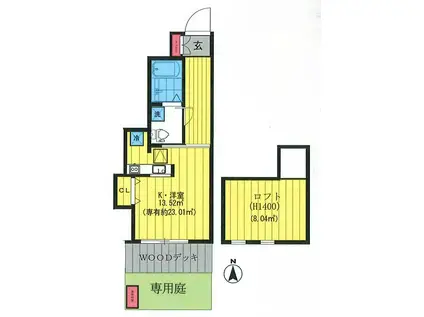 グランツ武蔵野(1K/1階)の間取り写真