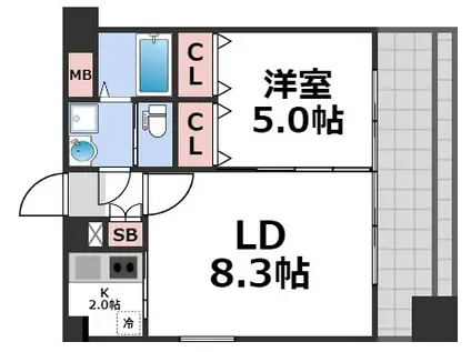 コスモリード谷町六丁目(1LDK/15階)の間取り写真