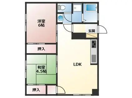 高洲ハイツ(2LDK/3階)の間取り写真