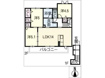 ベラ ヴィスタ B(3LDK/2階)の間取り写真