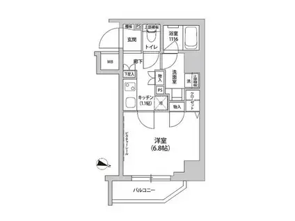 グランドルチェ門前仲町(1K/7階)の間取り写真