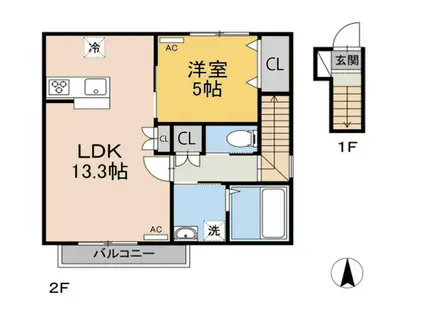 S Y A N T Y(1LDK/2階)の間取り写真