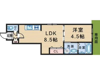 豊中市蛍池中町アパート(1LDK/1階)の間取り写真