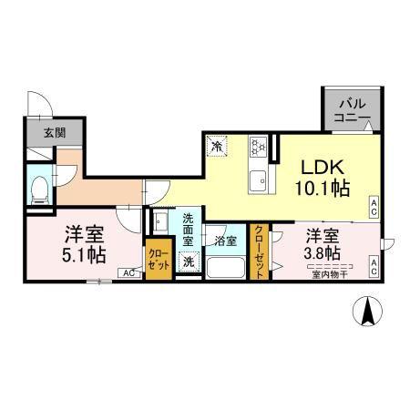 セレスティア上北沢(2LDK/3階)の間取り写真