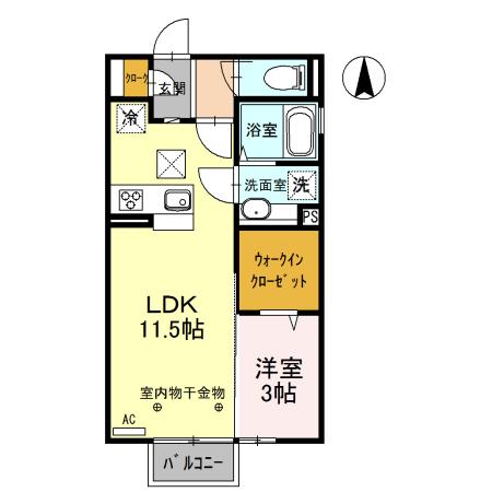 インセーム・ア・エリ(1LDK/1階)の間取り写真