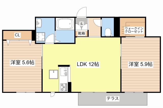 ベレオ IWAHATA(2LDK/1階)の間取り写真