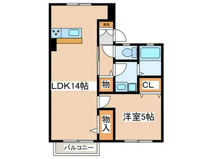 ヒルハウス平野81B棟(1LDK/2階)の間取り写真