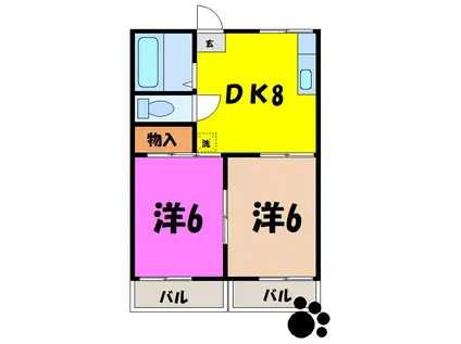 タキザワコーポ A/B棟(2DK/2階)の間取り写真