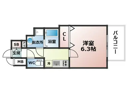 アドバンス上町台プレジール(1K/5階)の間取り写真