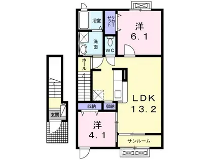 サニーヒルハウス(2LDK/2階)の間取り写真