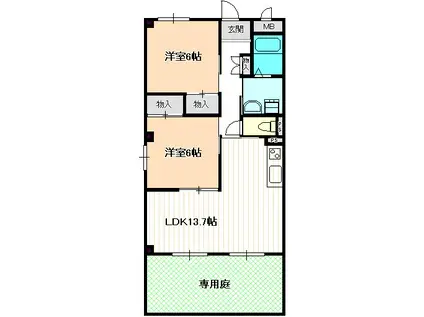 セラフィ西原(2LDK/1階)の間取り写真