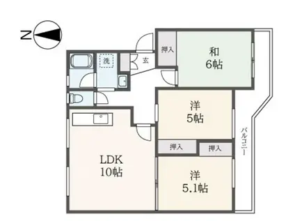シティハイツ弥生台(3LDK/5階)の間取り写真