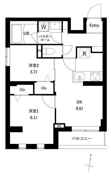 プレセダン千駄木(2DK/3階)の間取り写真