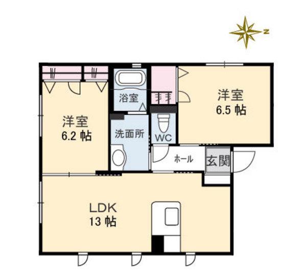 メゾーネ A棟(2LDK/1階)の間取り写真