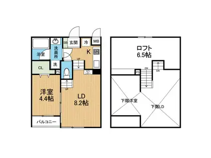 ルラーシュ渡鹿(1LDK/2階)の間取り写真