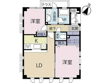 パティオハウス梶ヶ谷(2LDK/2階)の間取り写真
