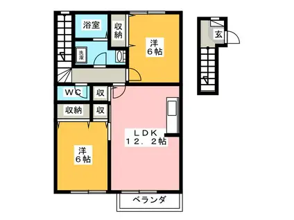 アルコバレーノ B棟(2LDK/2階)の間取り写真