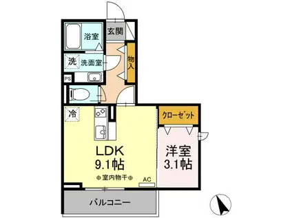 LUCE(1LDK/3階)の間取り写真