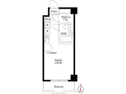 パークスクエア武蔵中原(ワンルーム/5階)の間取り写真