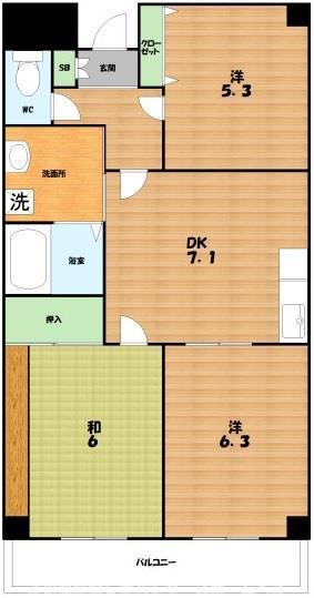 レスポワール星田(3DK/4階)の間取り写真