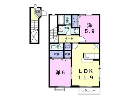 ラフィナートSKII(2LDK/2階)の間取り写真