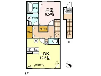 エーデルハイム六花(1LDK/2階)の間取り写真