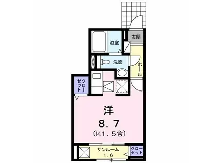 ベルポスト(ワンルーム/1階)の間取り写真