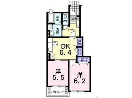 アイリーライフB(2DK/1階)の間取り写真