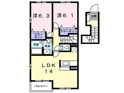 リエゾンコート(2LDK/2階)の間取り写真