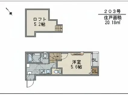 プリマヴェーラ博多 383(1K/2階)の間取り写真