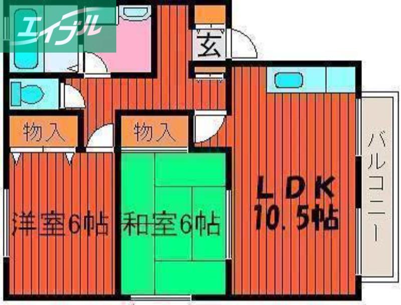 ハイカムールタカハシ B棟(2LDK/1階)の間取り写真