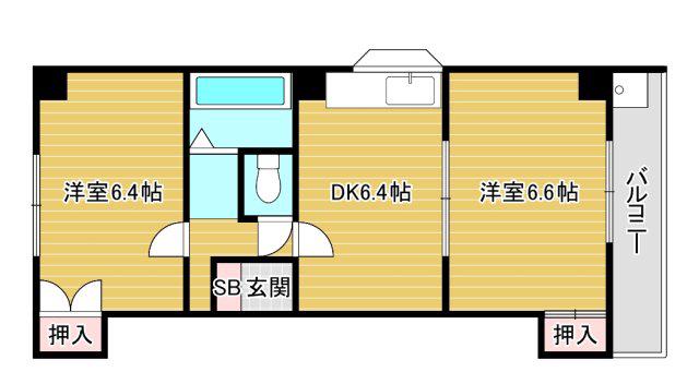 ポートアメニティー弁天(2DK/1階)の間取り写真