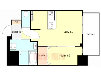 ディアレイシャス湊川公園(1LDK/3階)の間取り写真
