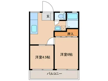 メゾン丸山A(2DK/2階)の間取り写真