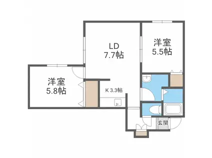 メゾンクー・ドゥ・クール(2LDK/4階)の間取り写真